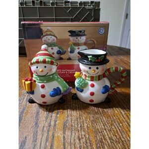 New CIB Holiday Home Accents Christmas Snowman Ceramic Sugar Creamer Set